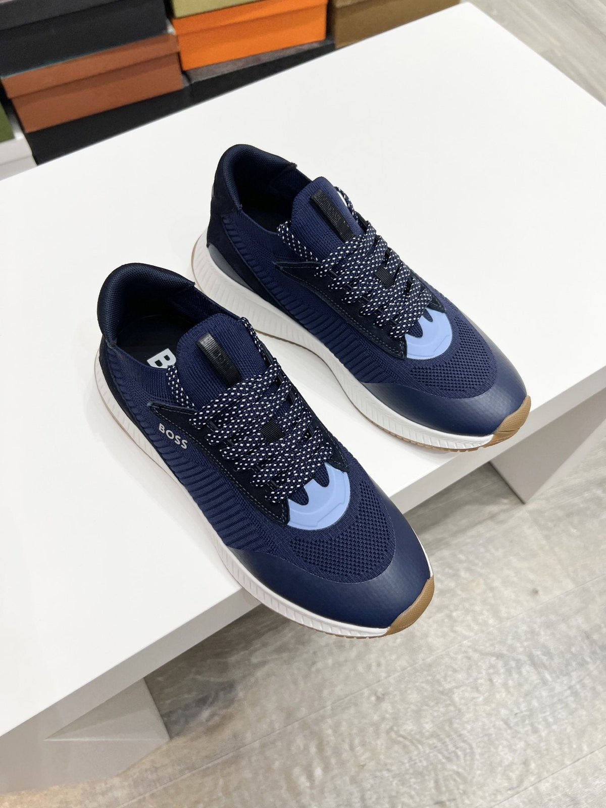 BOSS Men's Knit-Upper Ribbed-Sole Sneakers — front
