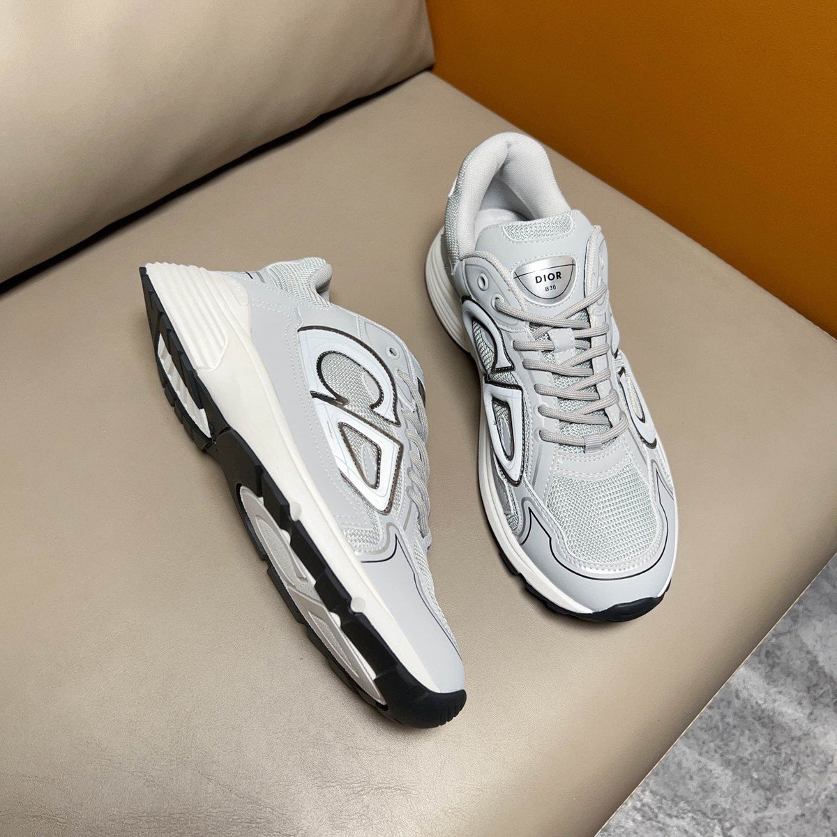 Dior White and Light Gray Sneakers — side