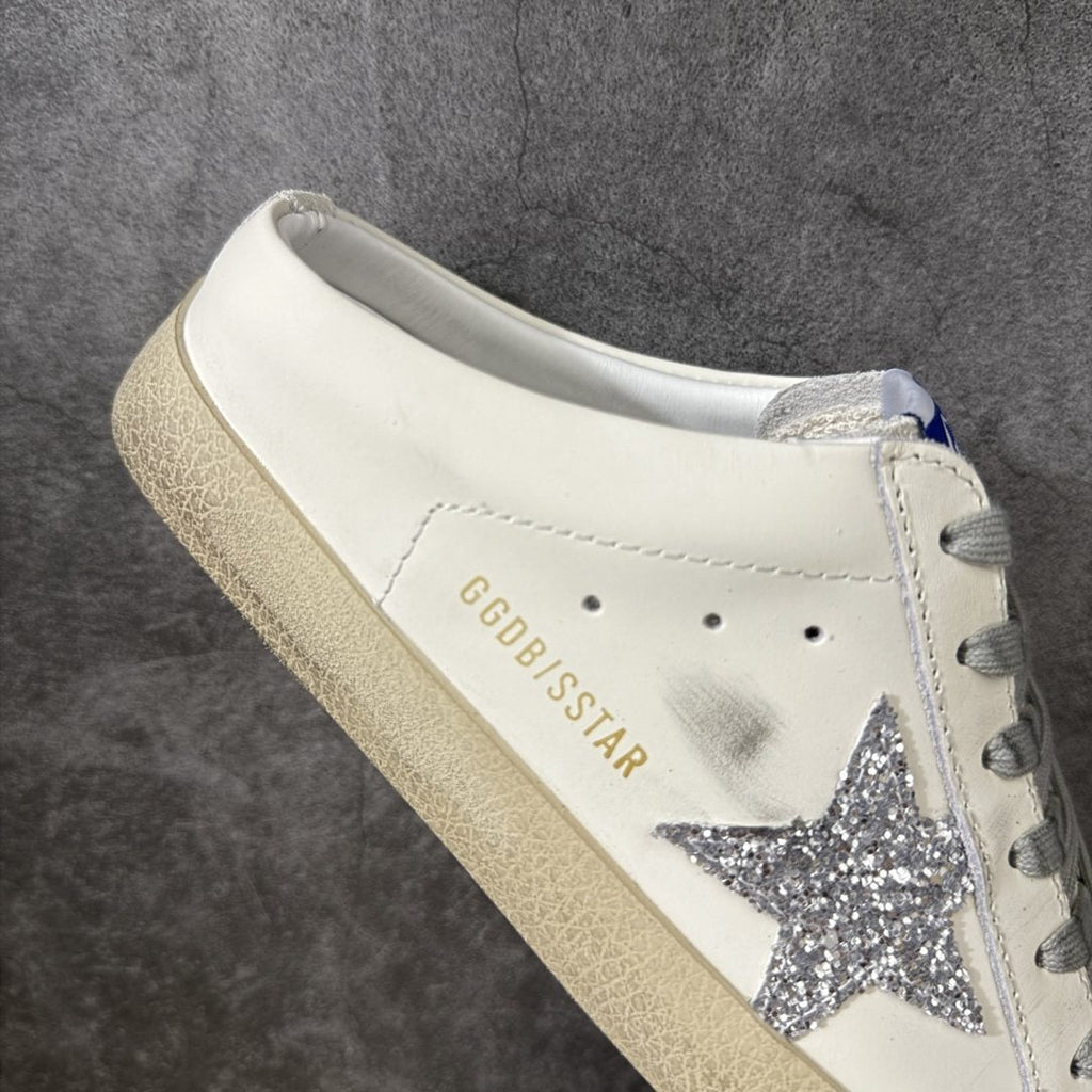 Golden Goose Silver Glitter Star Open-Back Sneakers — side