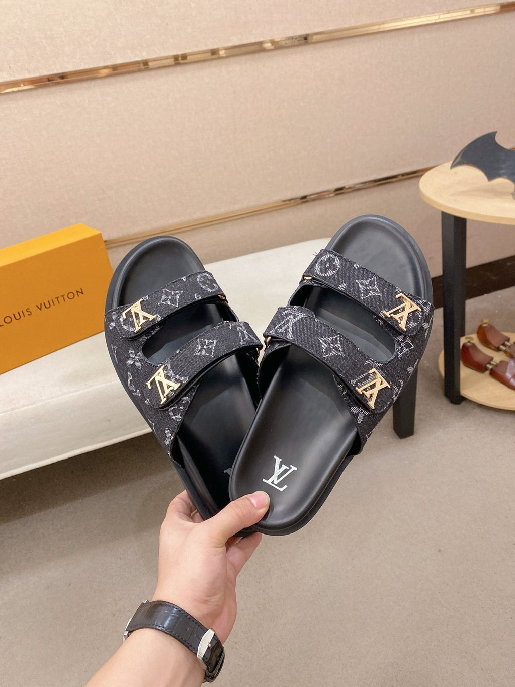 Louis Vuitton Double-Strap Slide Sandals — model