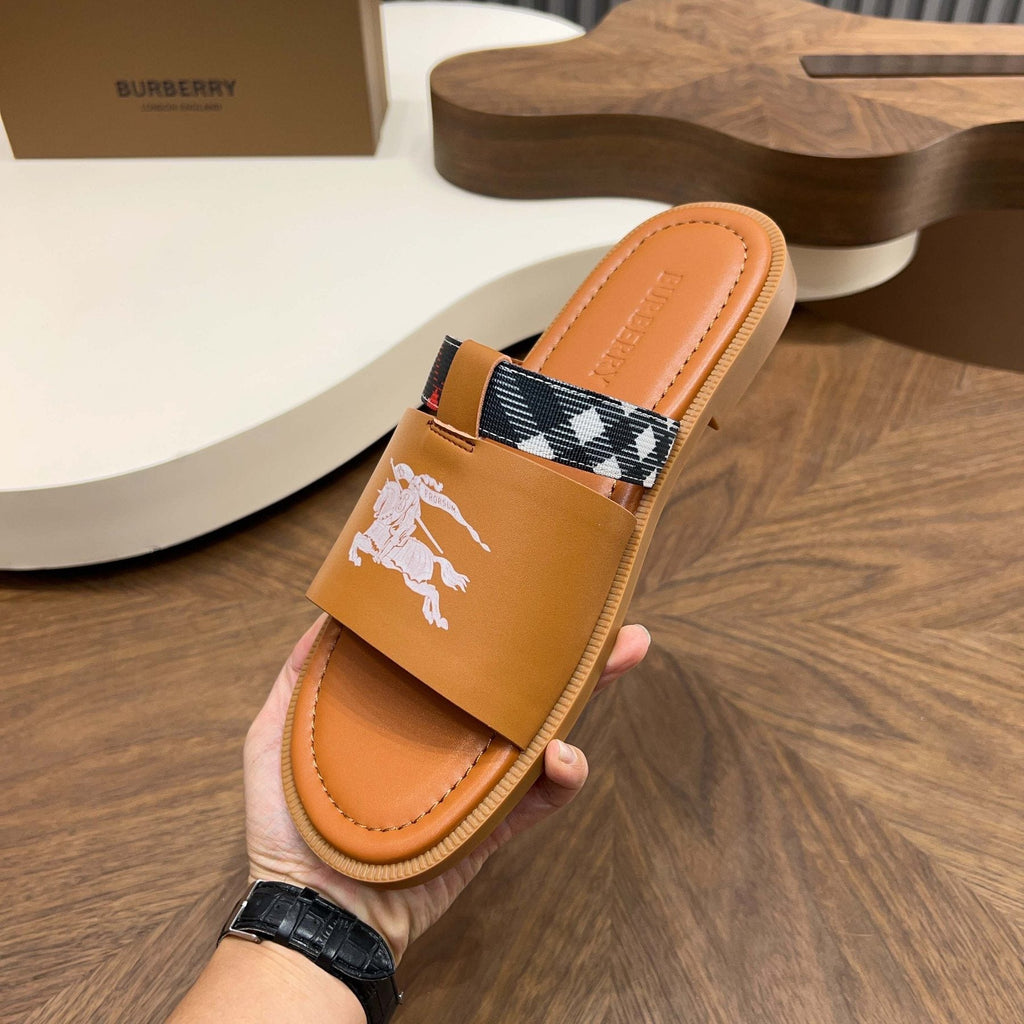 Burberry Checked Accent Slide Sandals — model