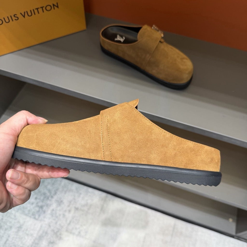 Louis Vuitton Tan Adjustable Strap Slip-On Shoes — side
