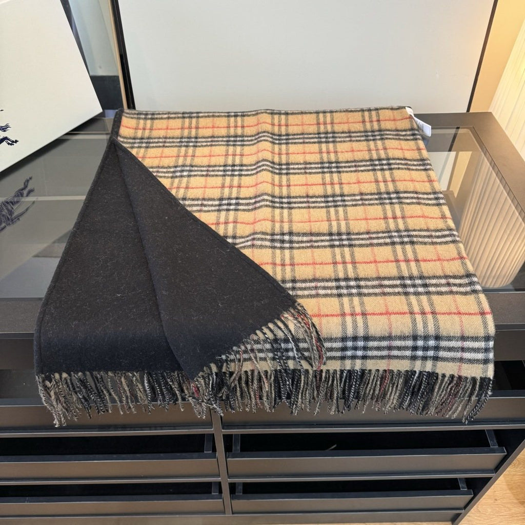 Black Reversible Plaid Fringed Poncho — front