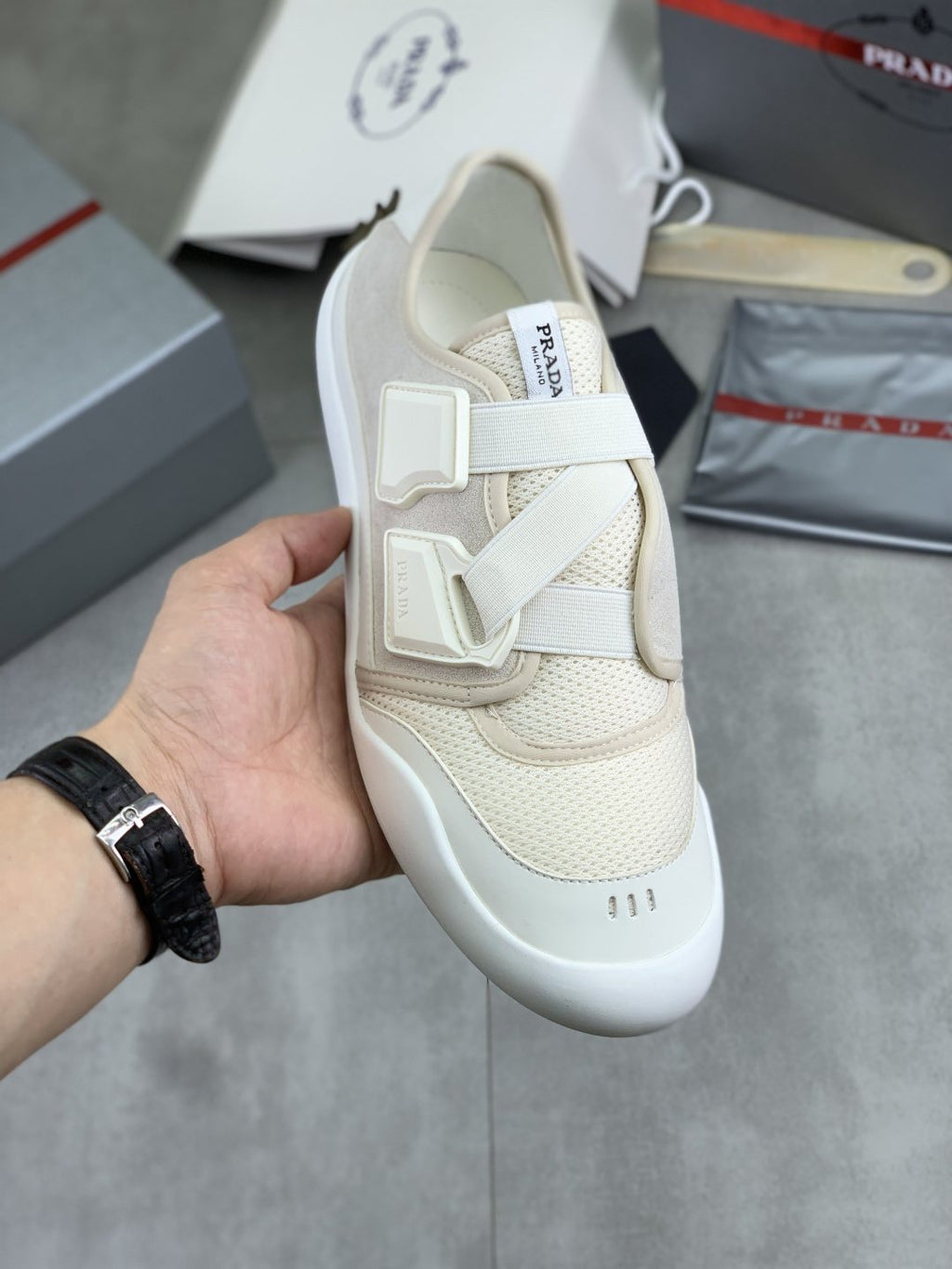 Prada Cross-Strap Low-Top Sneakers — front
