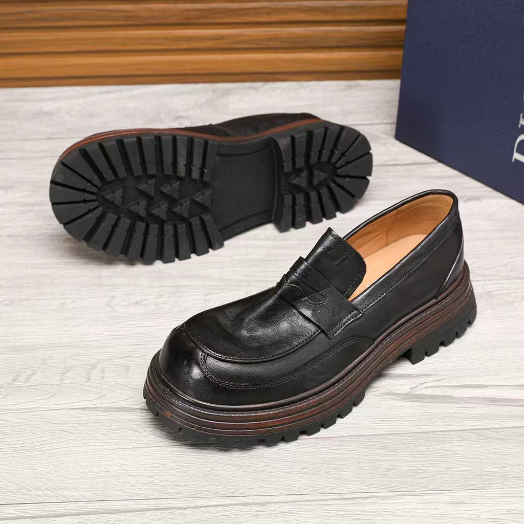 Dior Leather Moc-Toe Loafers — side