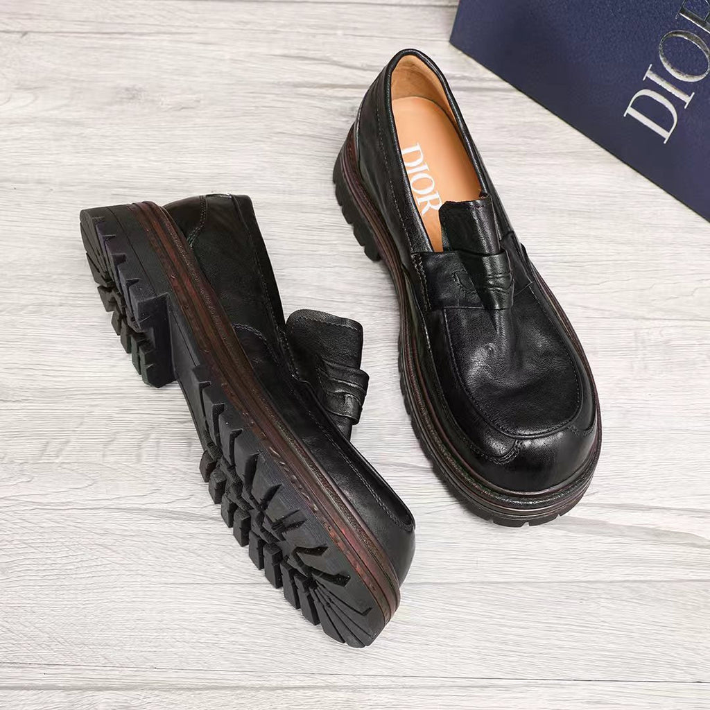 Dior Leather Moc-Toe Loafers — side