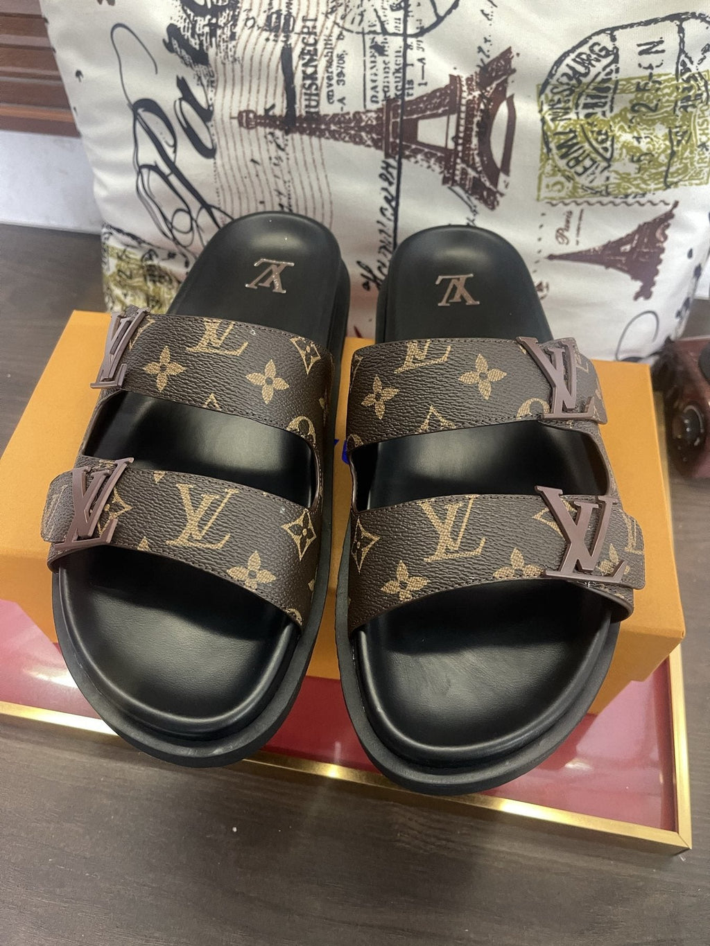 Louis Vuitton Monogram Double-Strap Slide Sandals — front