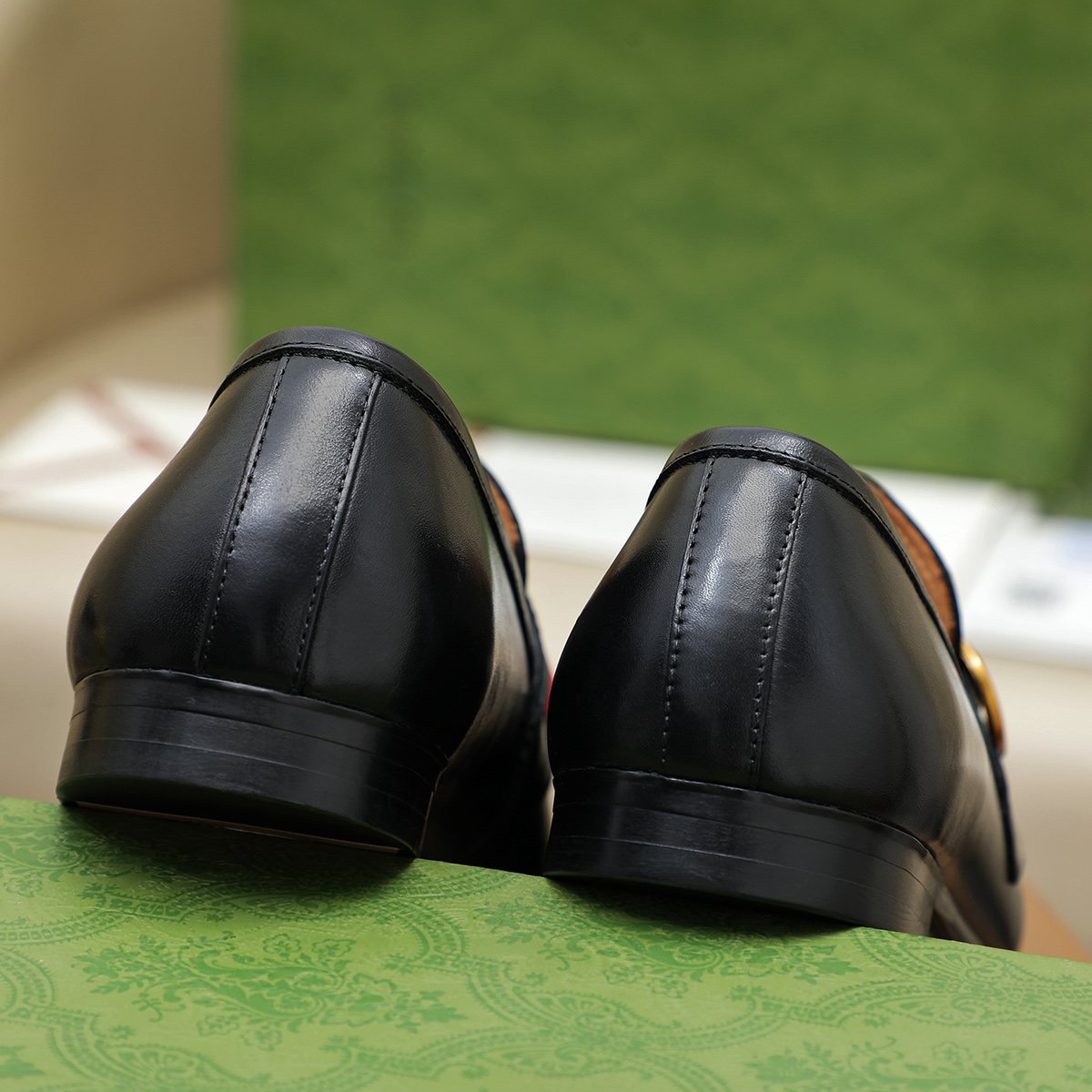 Gucci Striped-Strap Apron-Toe Loafers — back