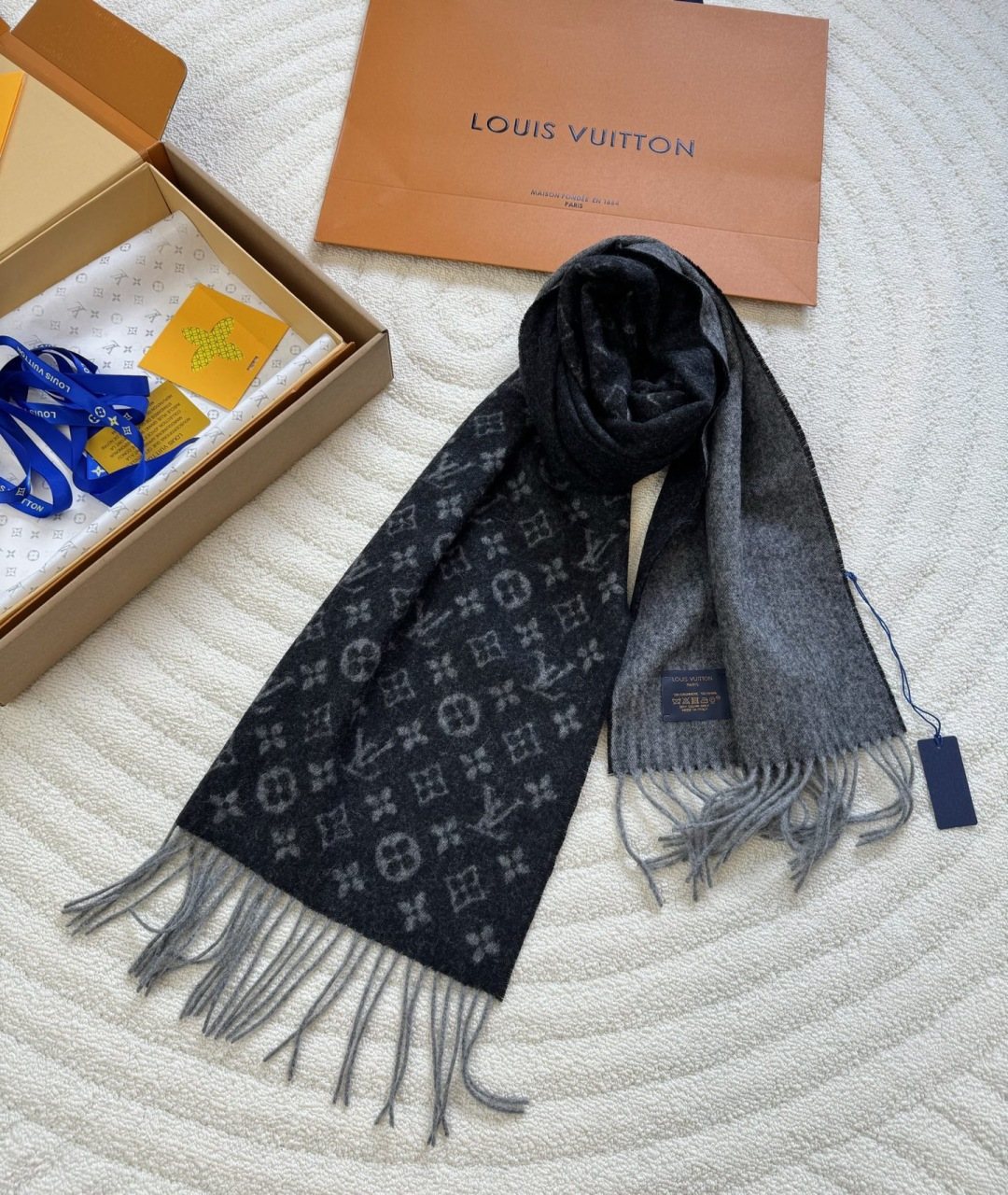 Louis Vuitton Reversible Monogram Fringed Scarf — front