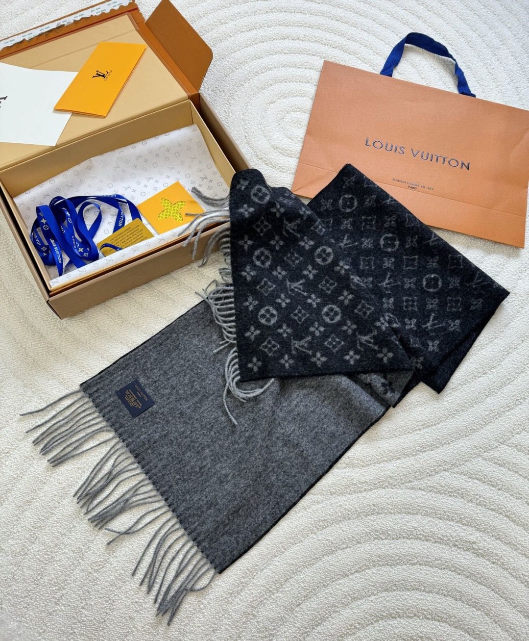 Louis Vuitton Reversible Monogram Fringed Scarf — side