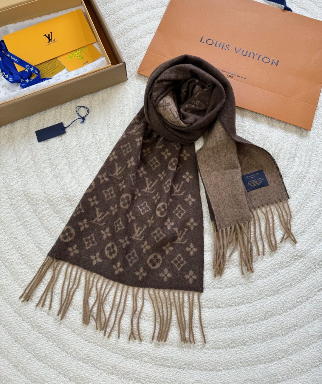 Louis Vuitton Reversible Monogram Fringed Scarf — front