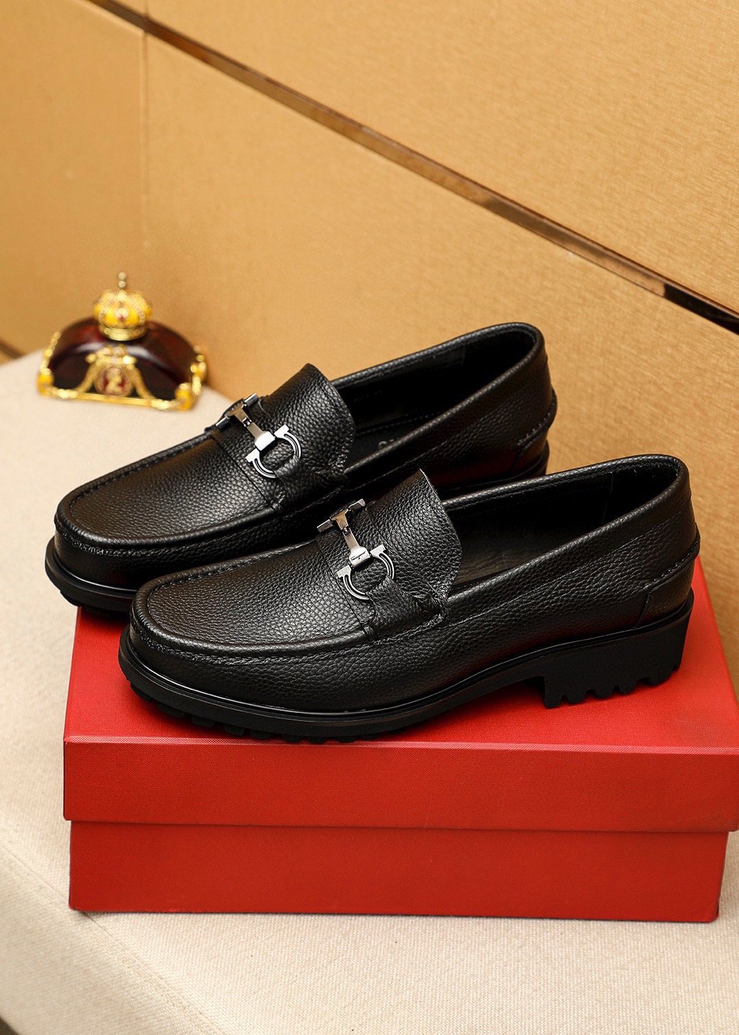 Ferragamo Pebbled Leather Lug Sole Loafers — side