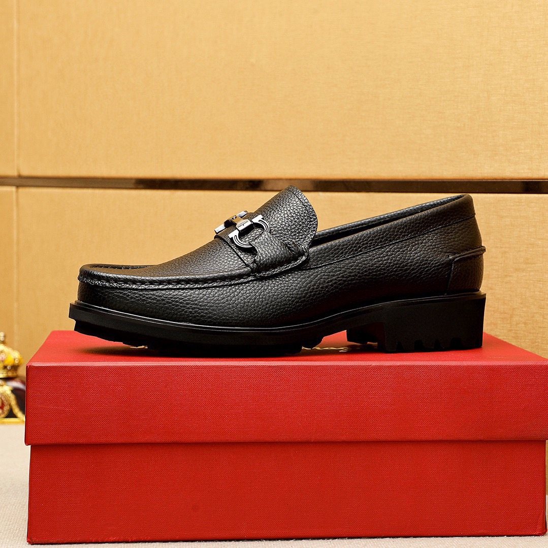 Ferragamo Pebbled Leather Lug Sole Loafers — detail