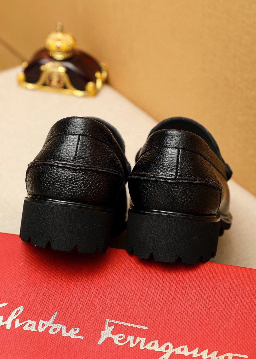 Ferragamo Pebbled Leather Lug Sole Loafers — detail