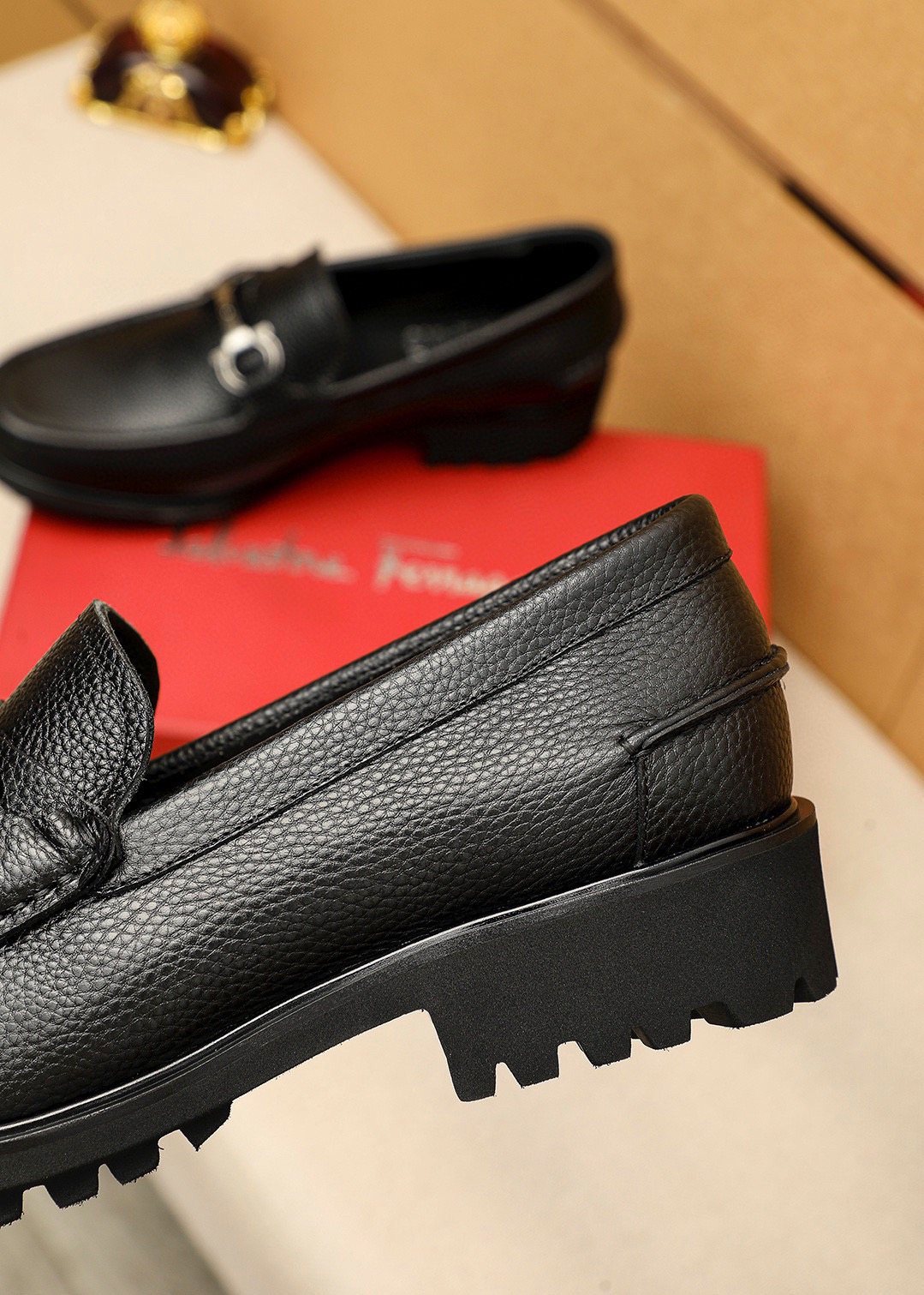 Ferragamo Pebbled Leather Lug Sole Loafers — back