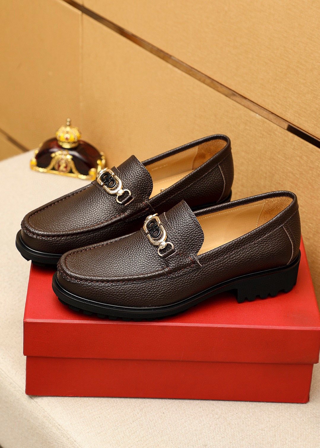 Ferragamo Pebbled Leather Lug Sole Loafers — front