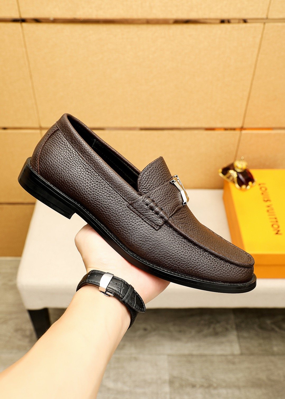 Louis Vuitton Textured Hardware Loafers — side