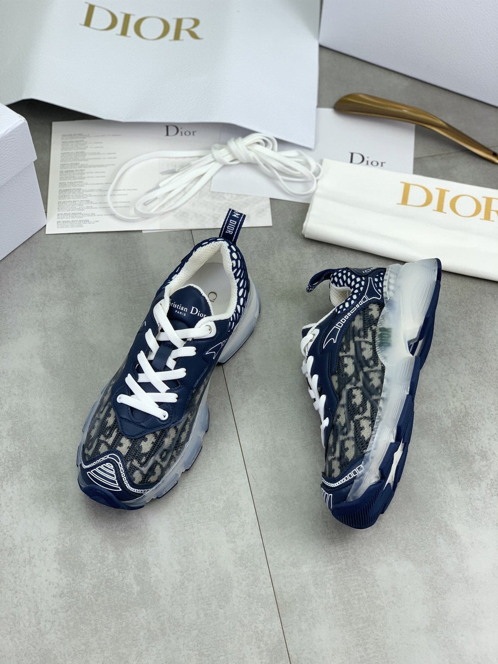 Dior Navy Patterned Low-Top Sneakers — model