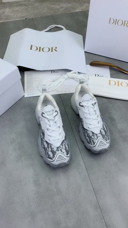 Dior Navy Patterned Low-Top Sneakers — front
