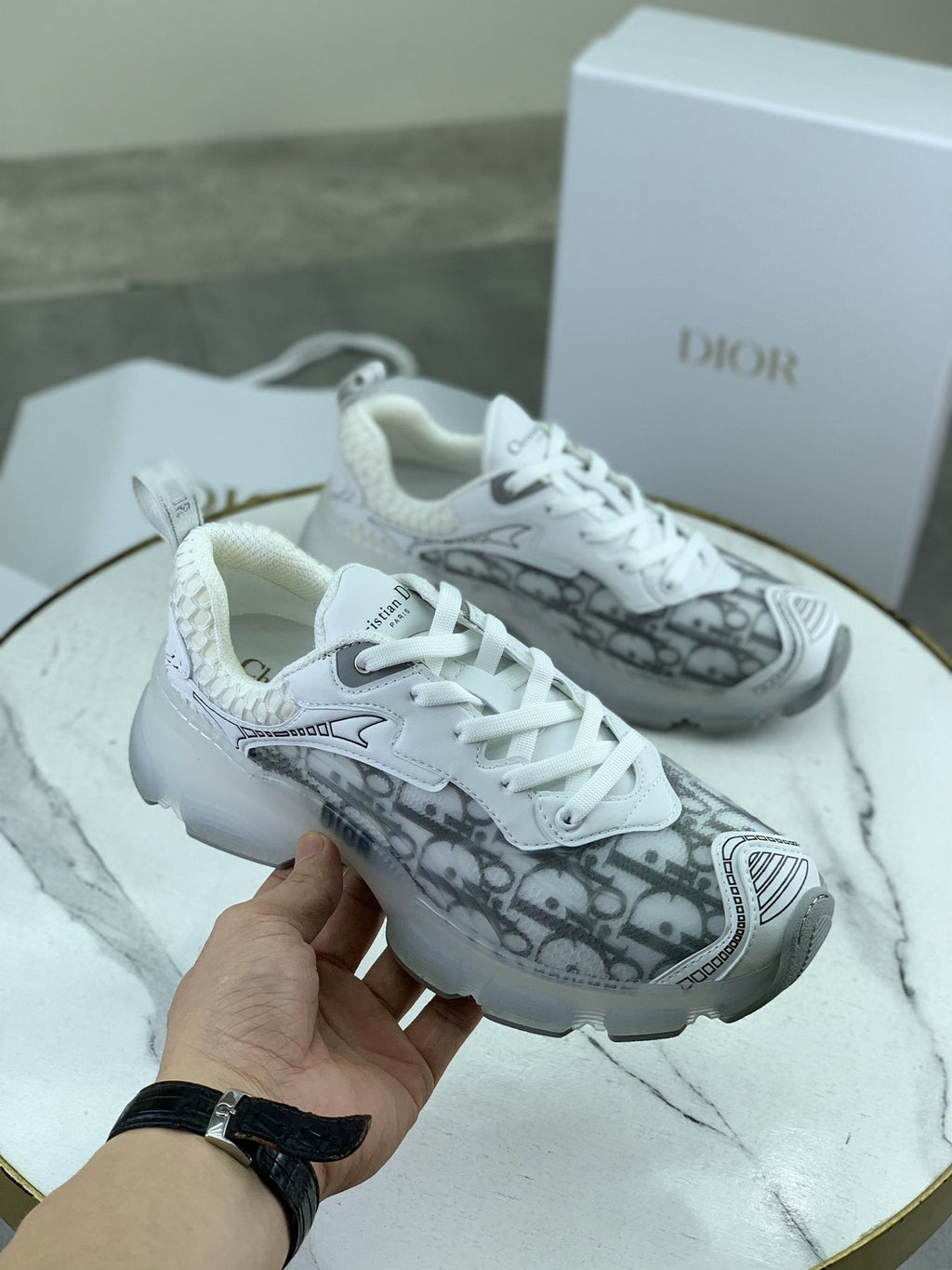 Dior Navy Patterned Low-Top Sneakers — model