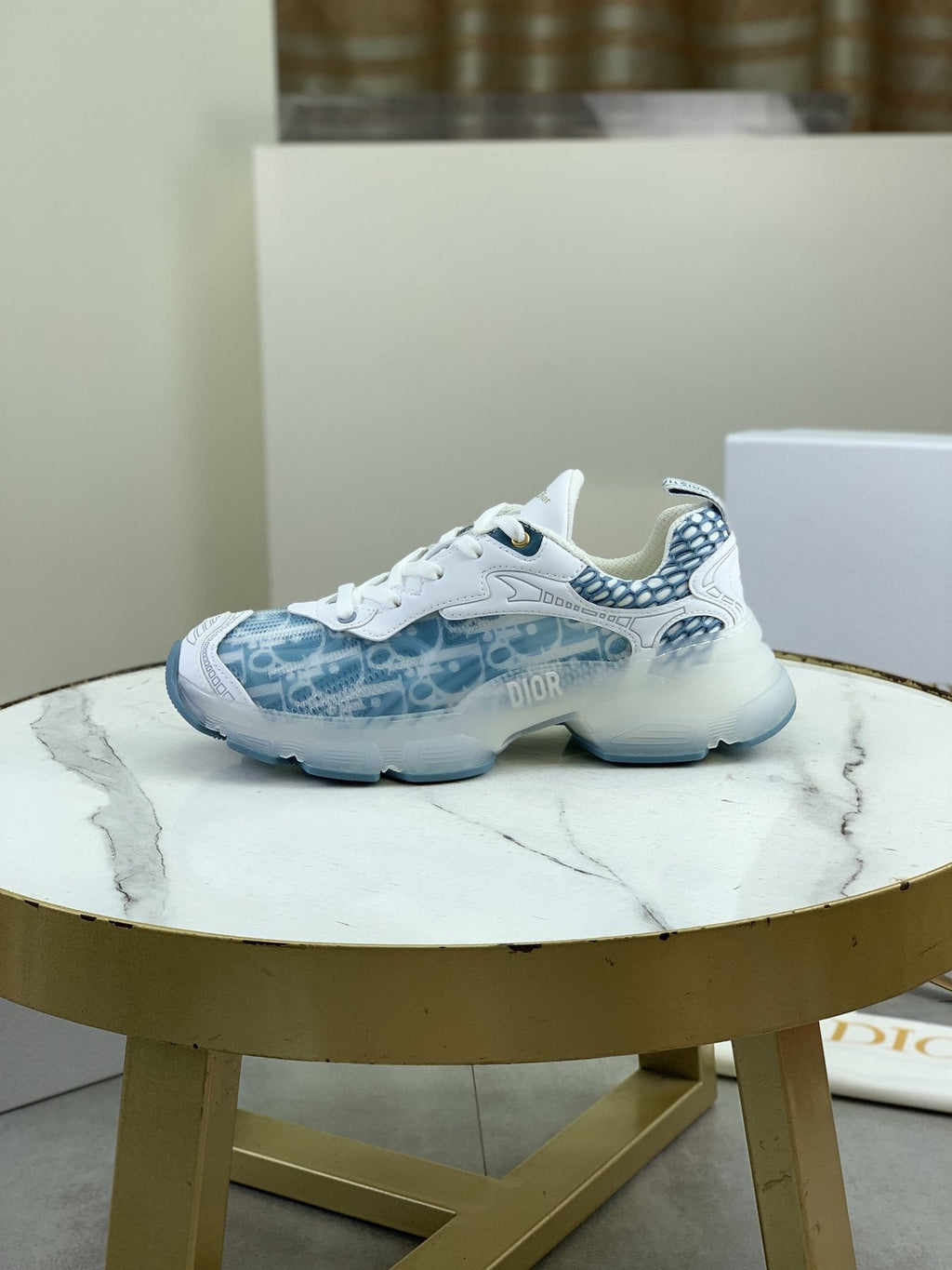 Dior Navy Patterned Low-Top Sneakers — side