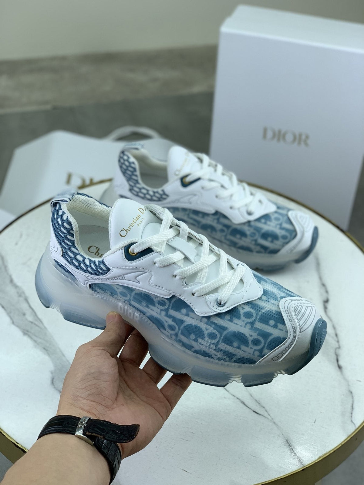 Dior Navy Patterned Low-Top Sneakers — model
