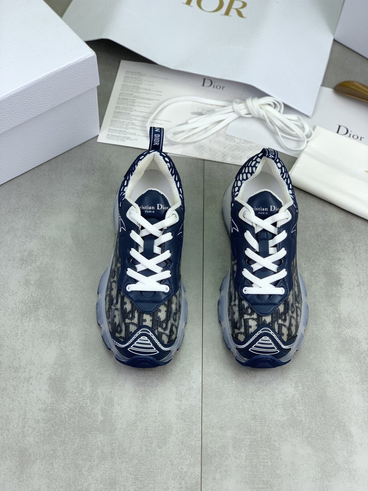 Dior Navy Patterned Low-Top Sneakers — model