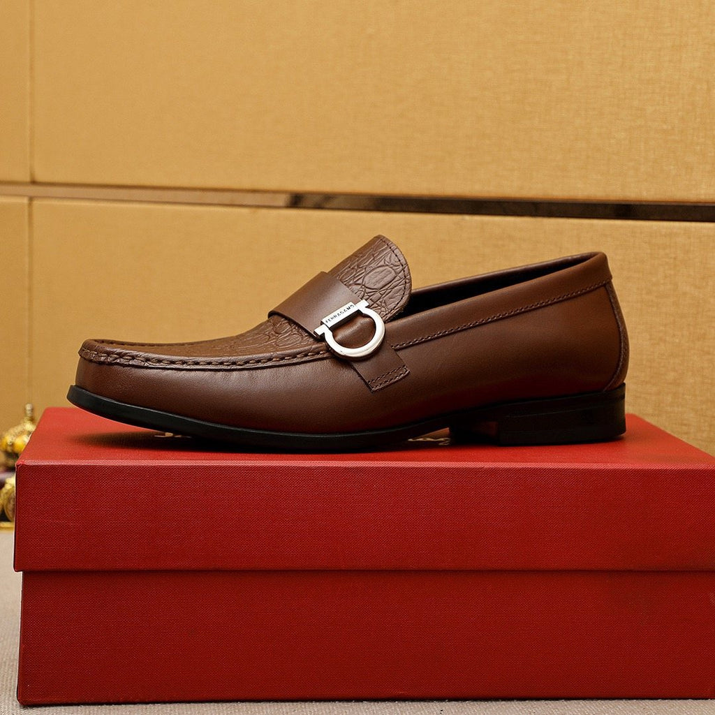 Ferragamo Embossed Buckle Loafers — side