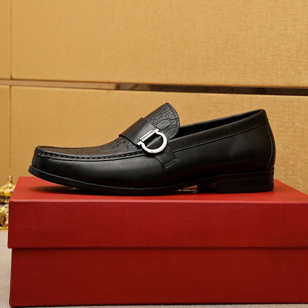 Ferragamo Embossed Buckle Loafers — detail