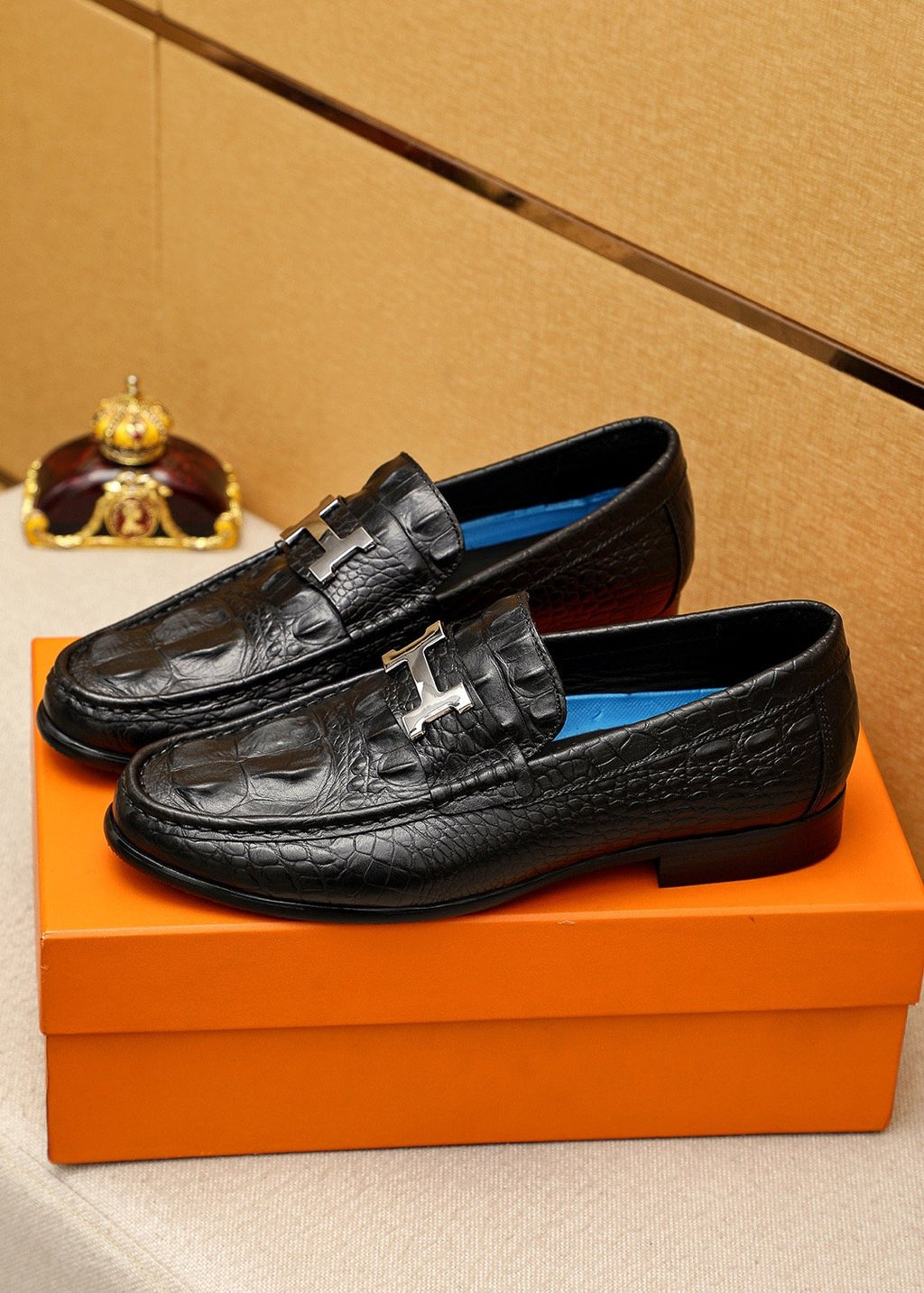 Hermès Crocodile-Embossed H-Hardware Loafers — model