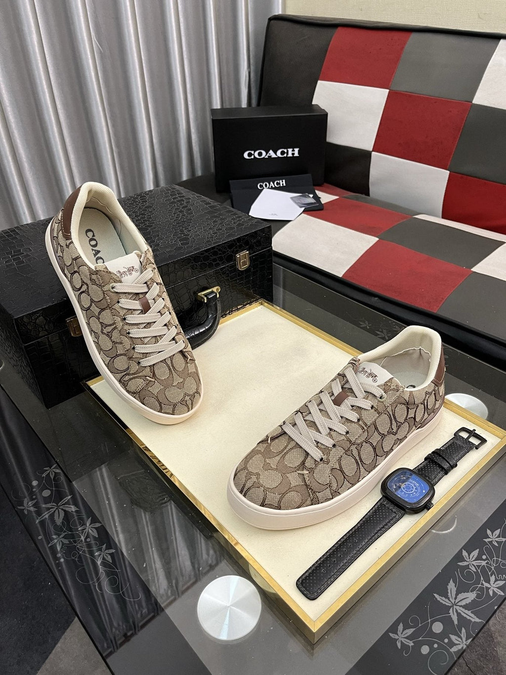 Coach Black and Charcoal Low-Top Sneakers — front