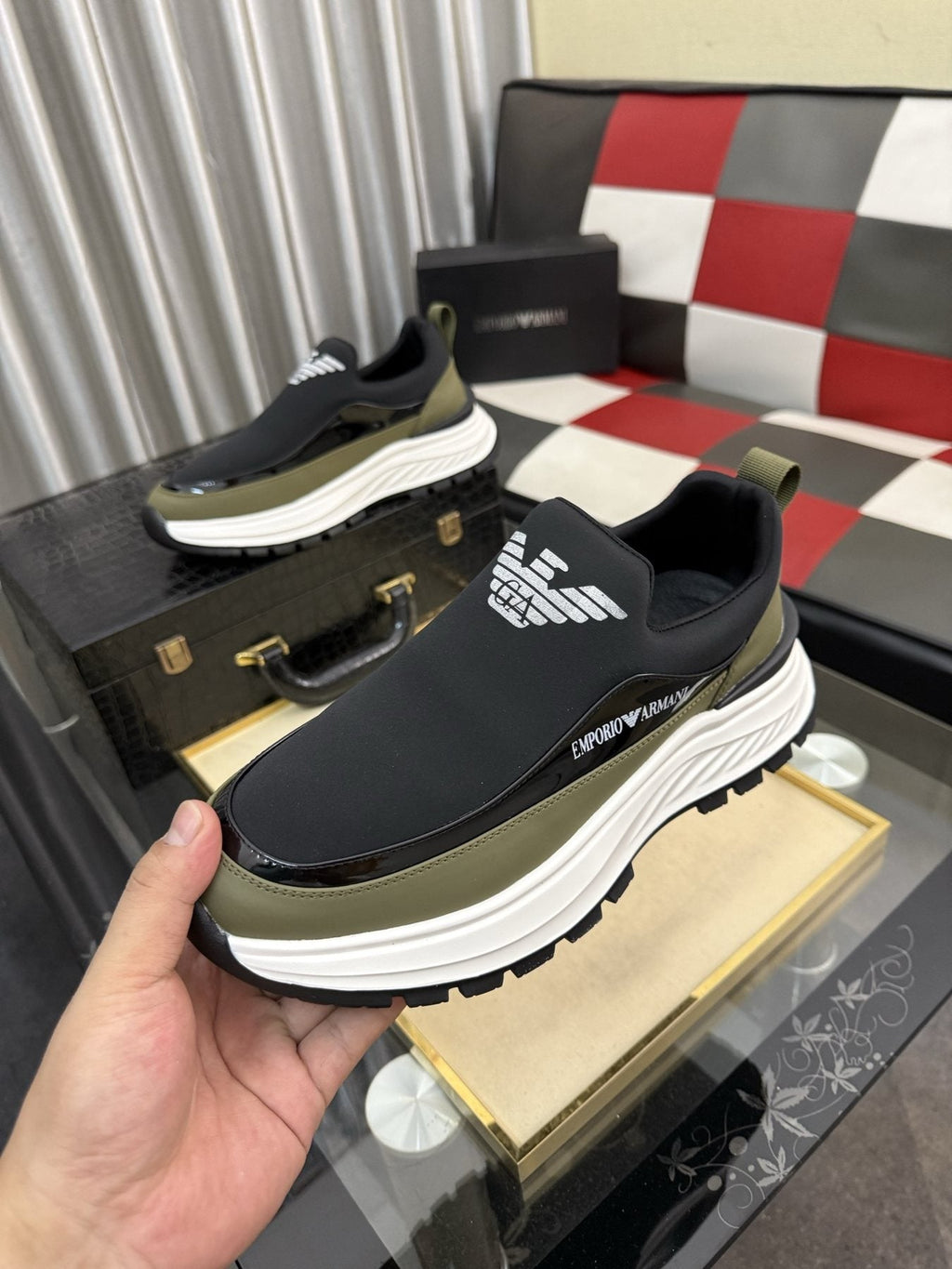 Armani Paneled Slip-On Sneakers — model