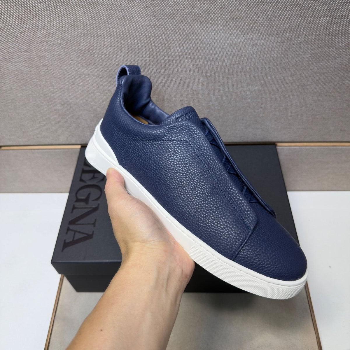 Zegna Navy Slip-On Sneakers — side