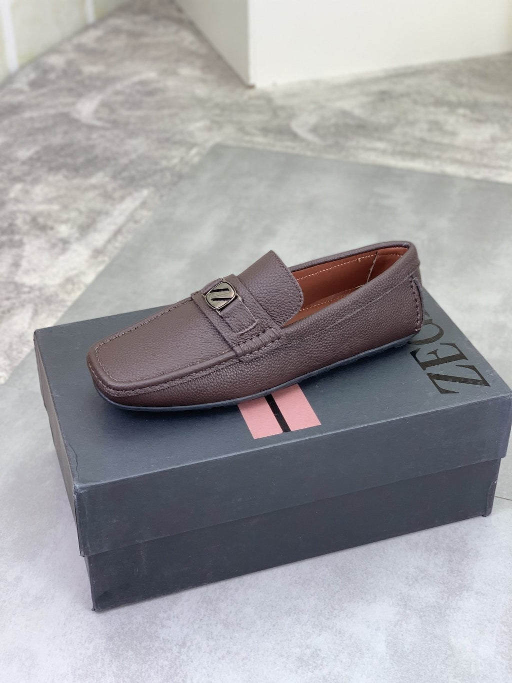 Zegna Square-Toe Leather Loafers — front