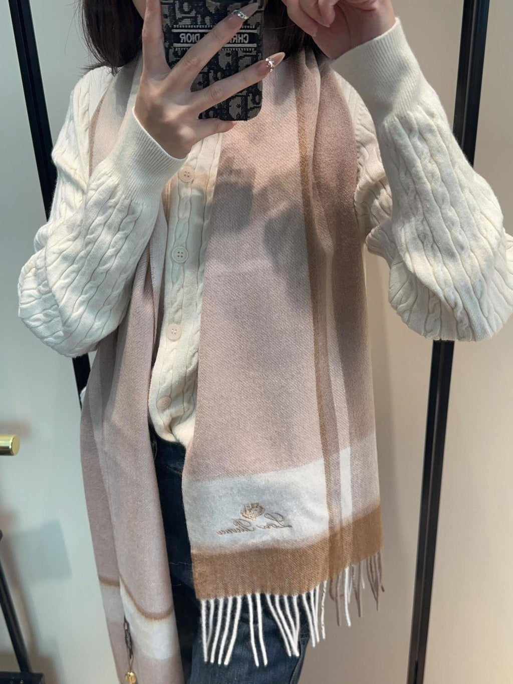 Loro Piana Fringed Plaid Scarf — model