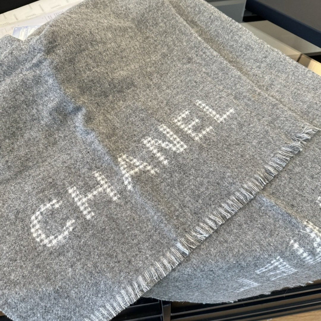 Chanel Houndstooth Fringed Scarf — front