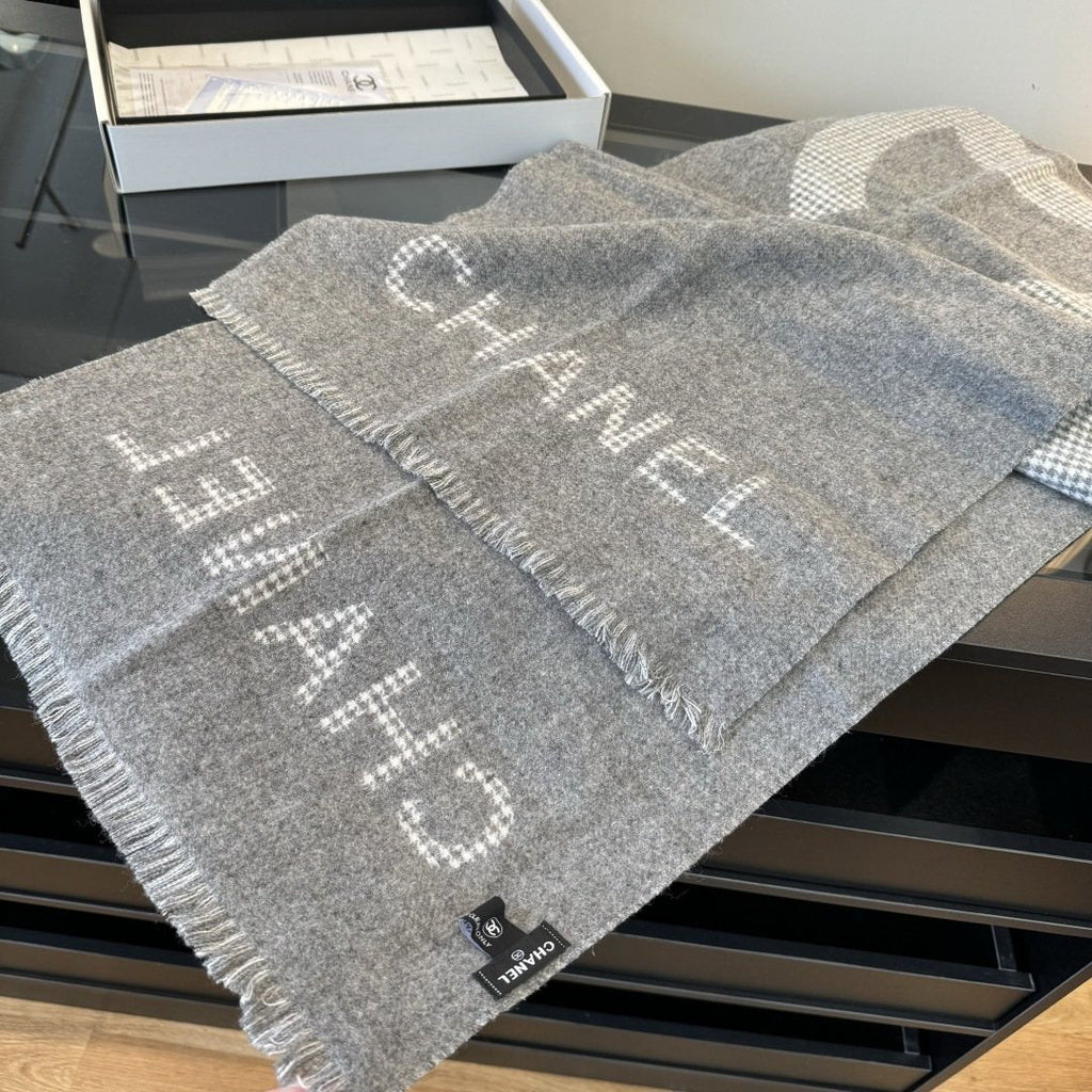 Chanel Houndstooth Fringed Scarf — front