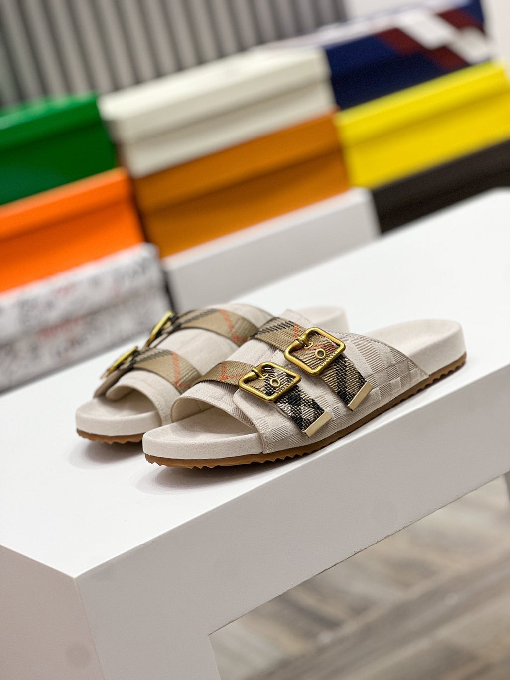 Burberry Check Buckle Slide Sandals — side