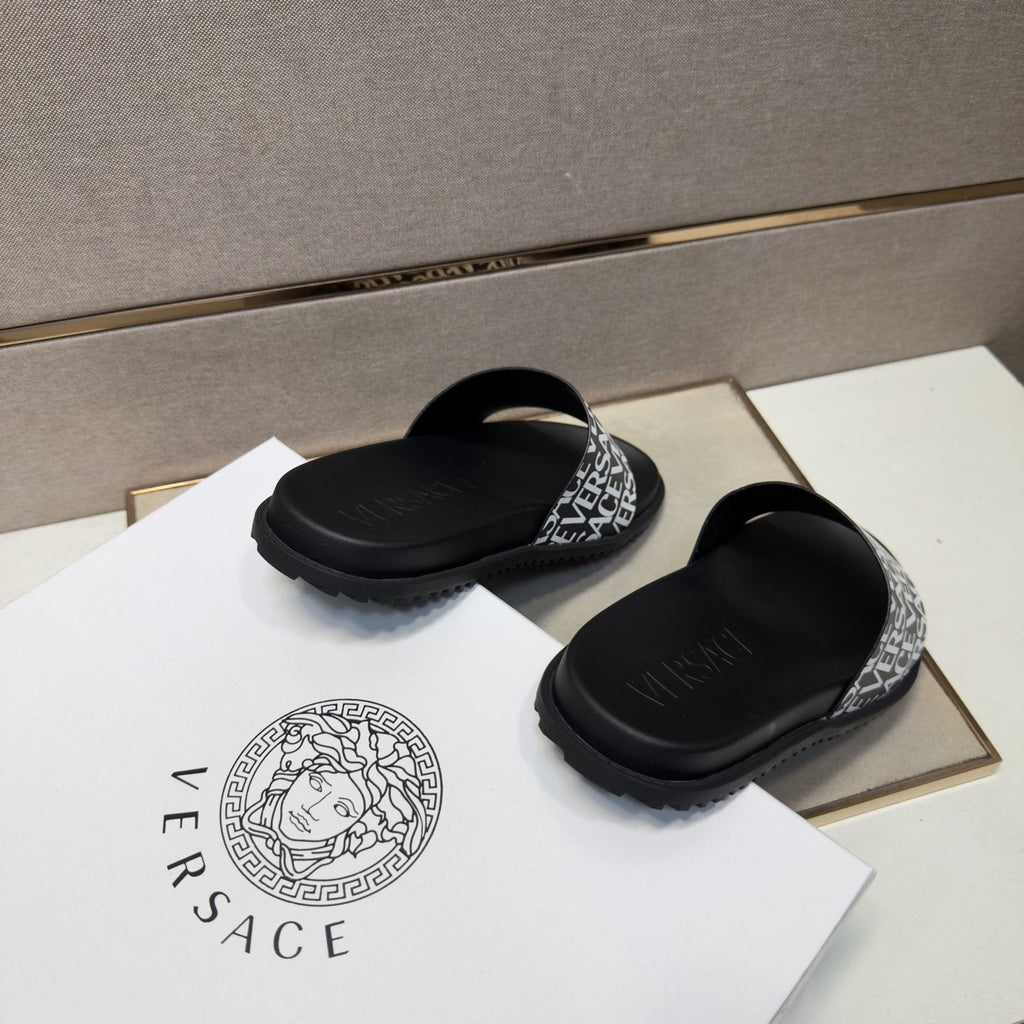 Versace Logo Print Slide Sandals — back