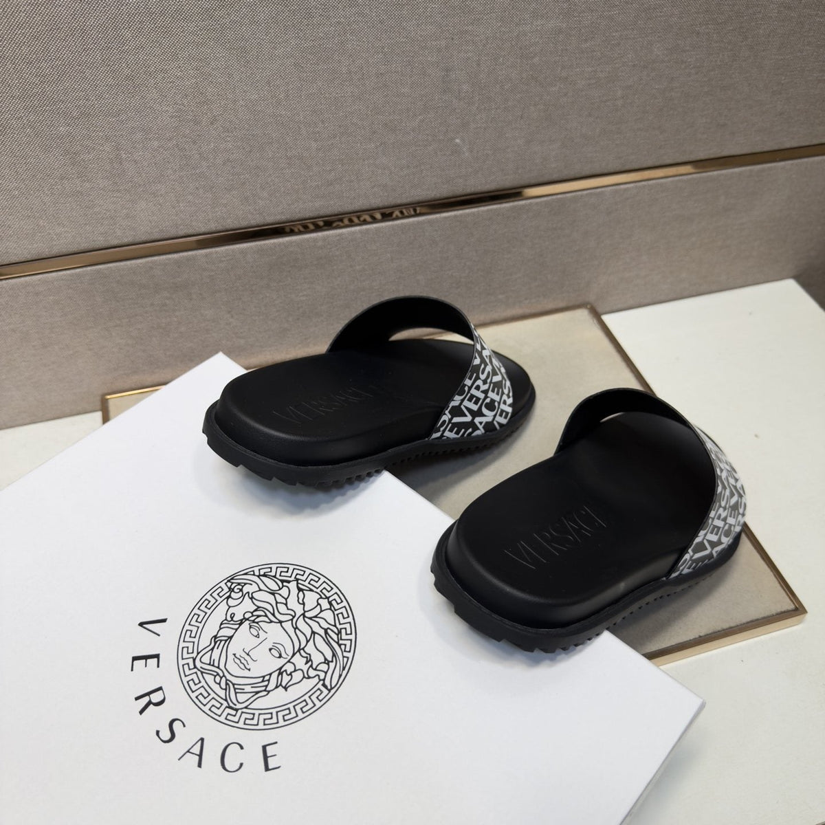 Versace Logo Print Slide Sandals — back