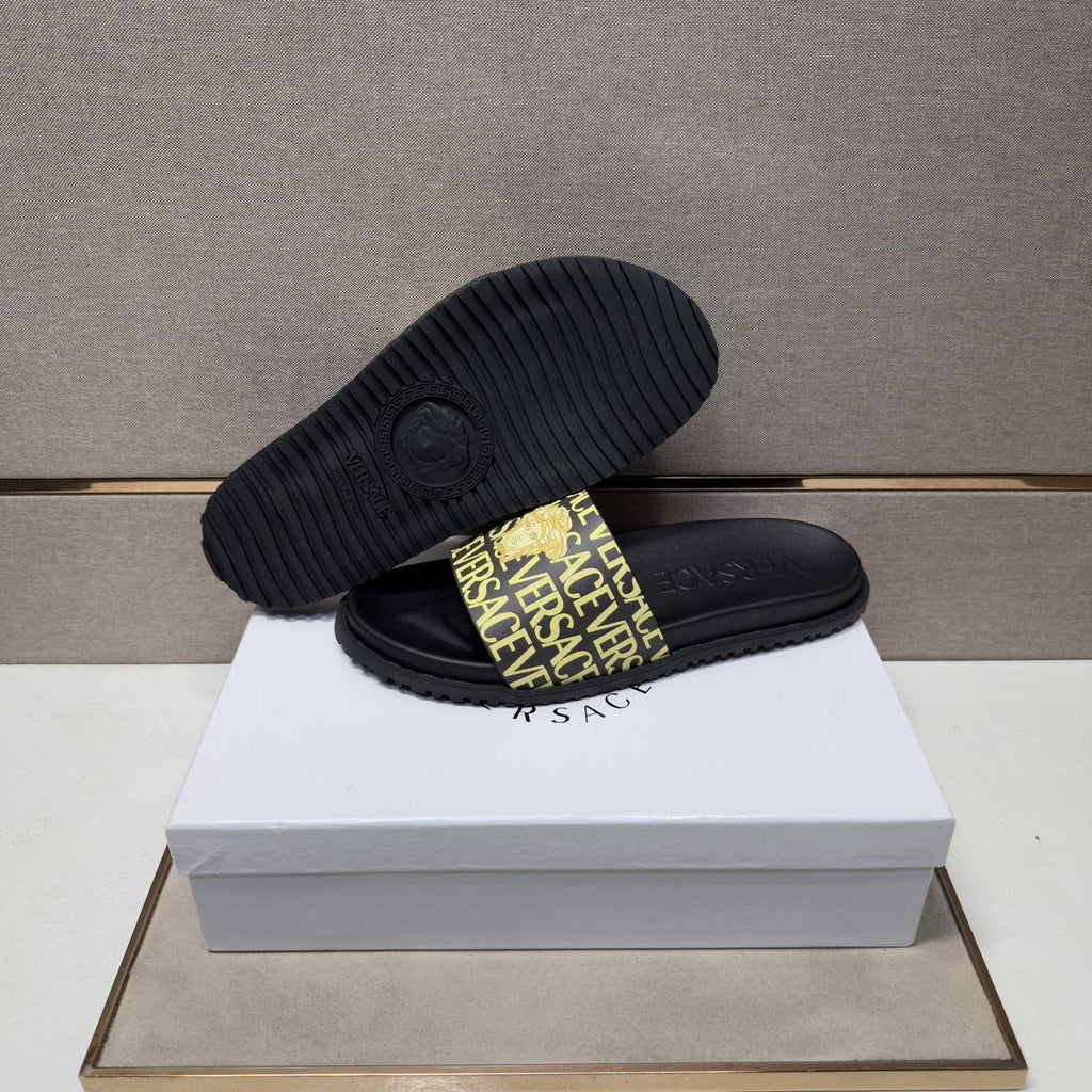 Versace Logo Print Slide Sandals — back