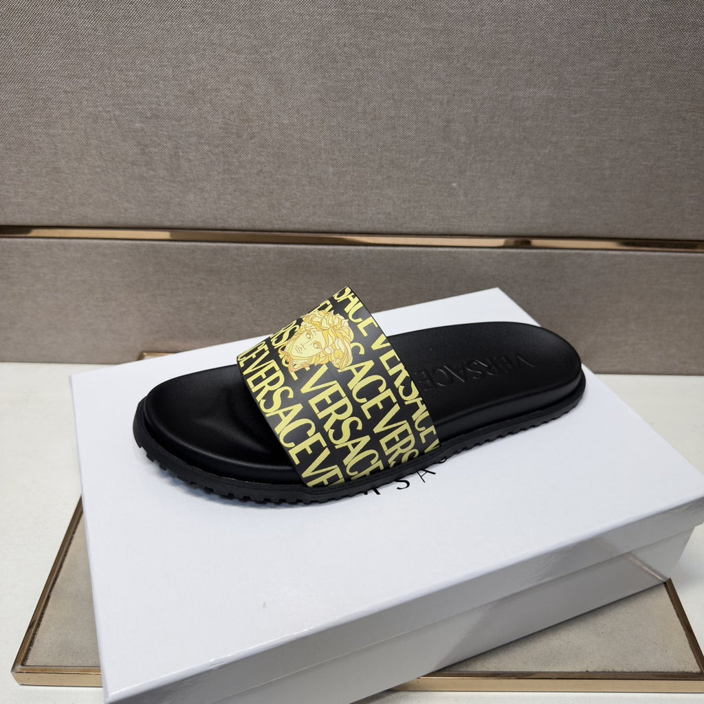 Versace Logo Print Slide Sandals — side
