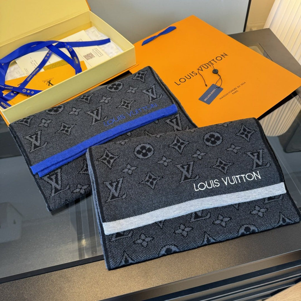 Louis Vuitton Gray Trim Knit Scarf — front