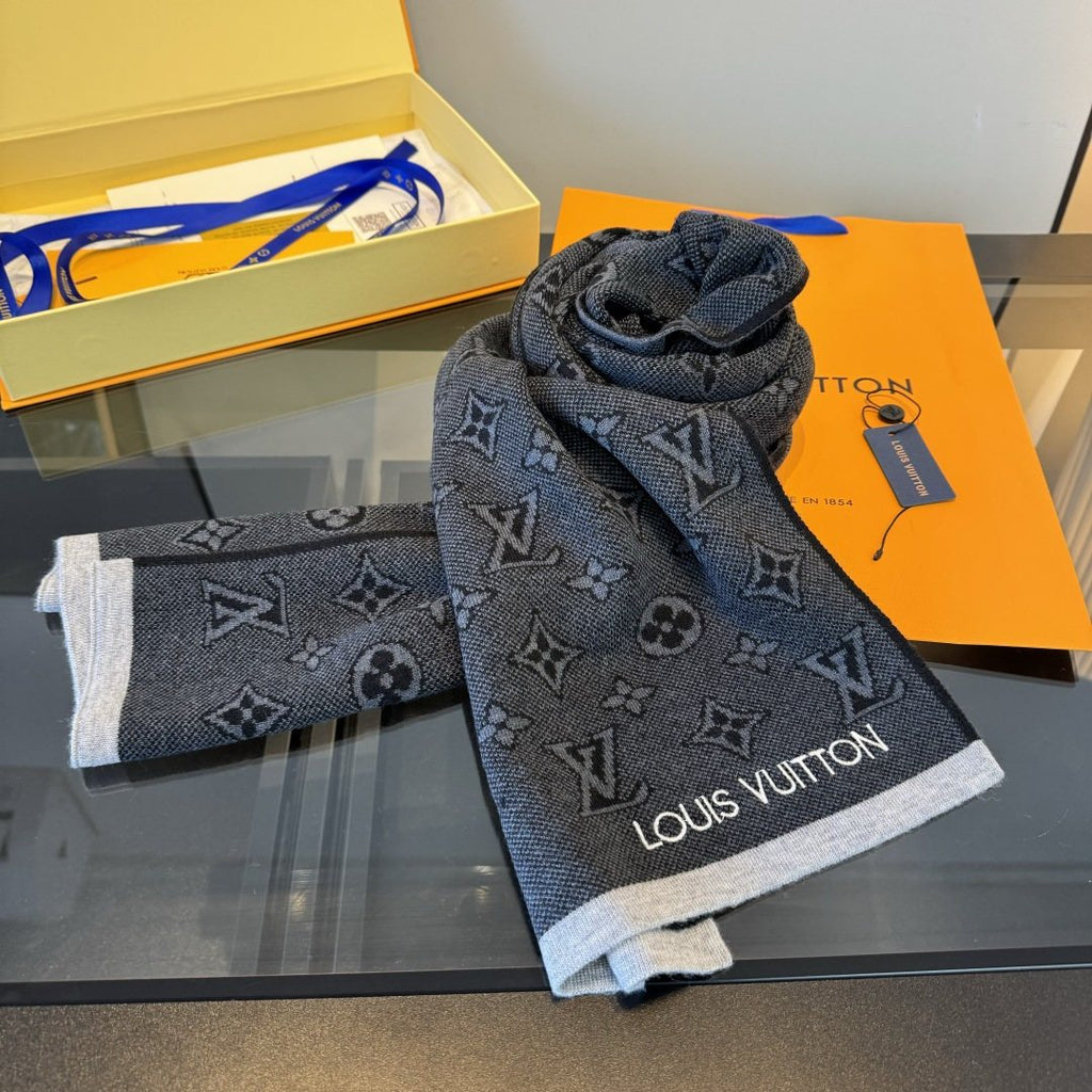 Louis Vuitton Gray Trim Knit Scarf — front