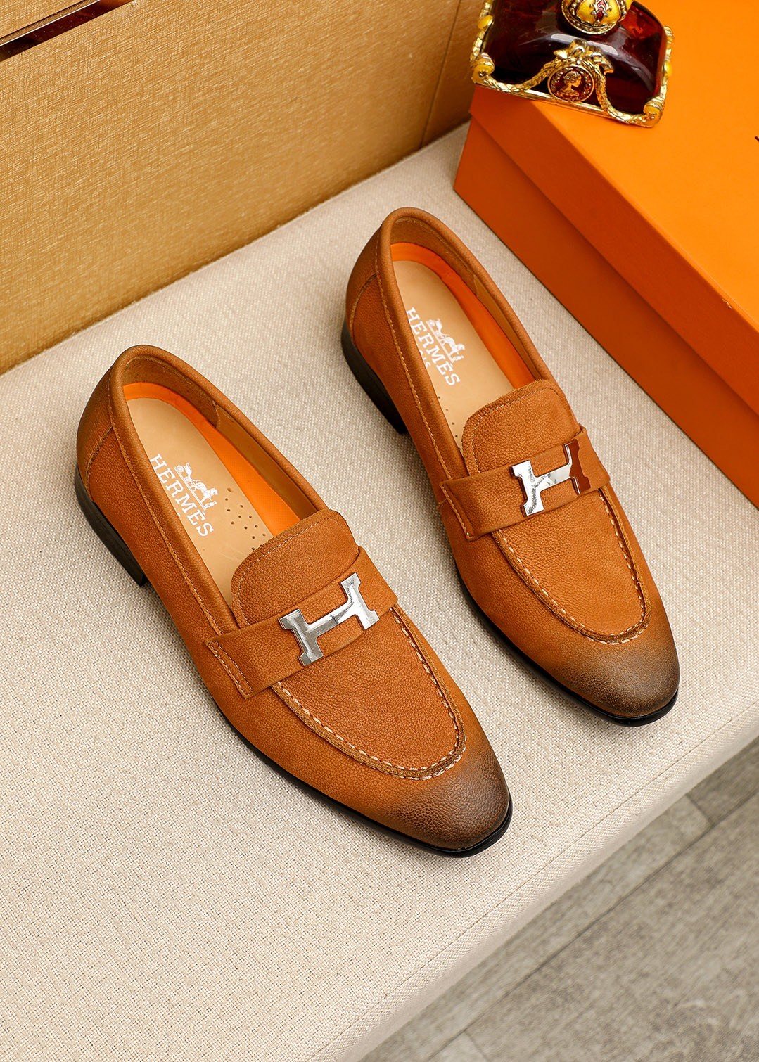 Hermès Dark Brown H-Hardware Loafers — front