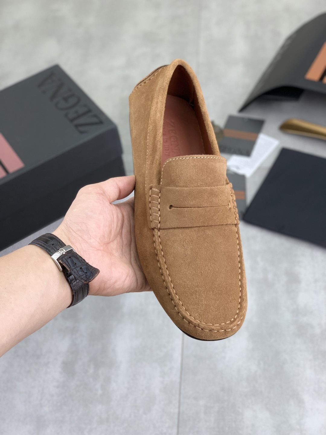 Zegna Men's Moc-Toe Driving Loafers — model
