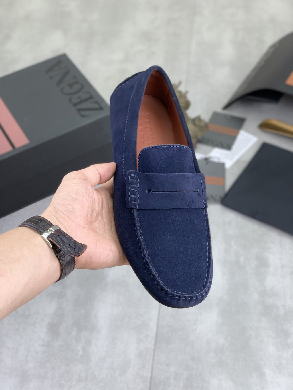 Zegna Men's Moc-Toe Driving Loafers — model