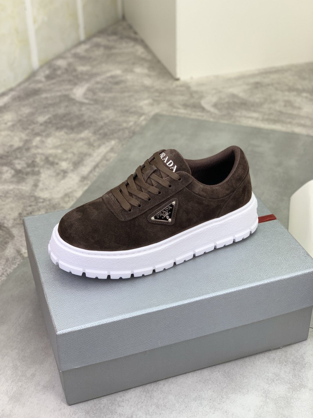 Prada Men's Lace-Up Sneakers with Ridged Soles — side