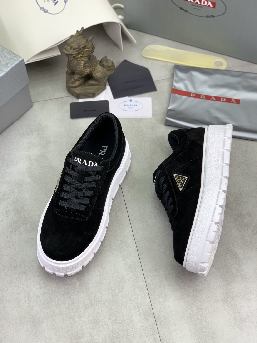 Prada Men's Lace-Up Sneakers with Ridged Soles — side