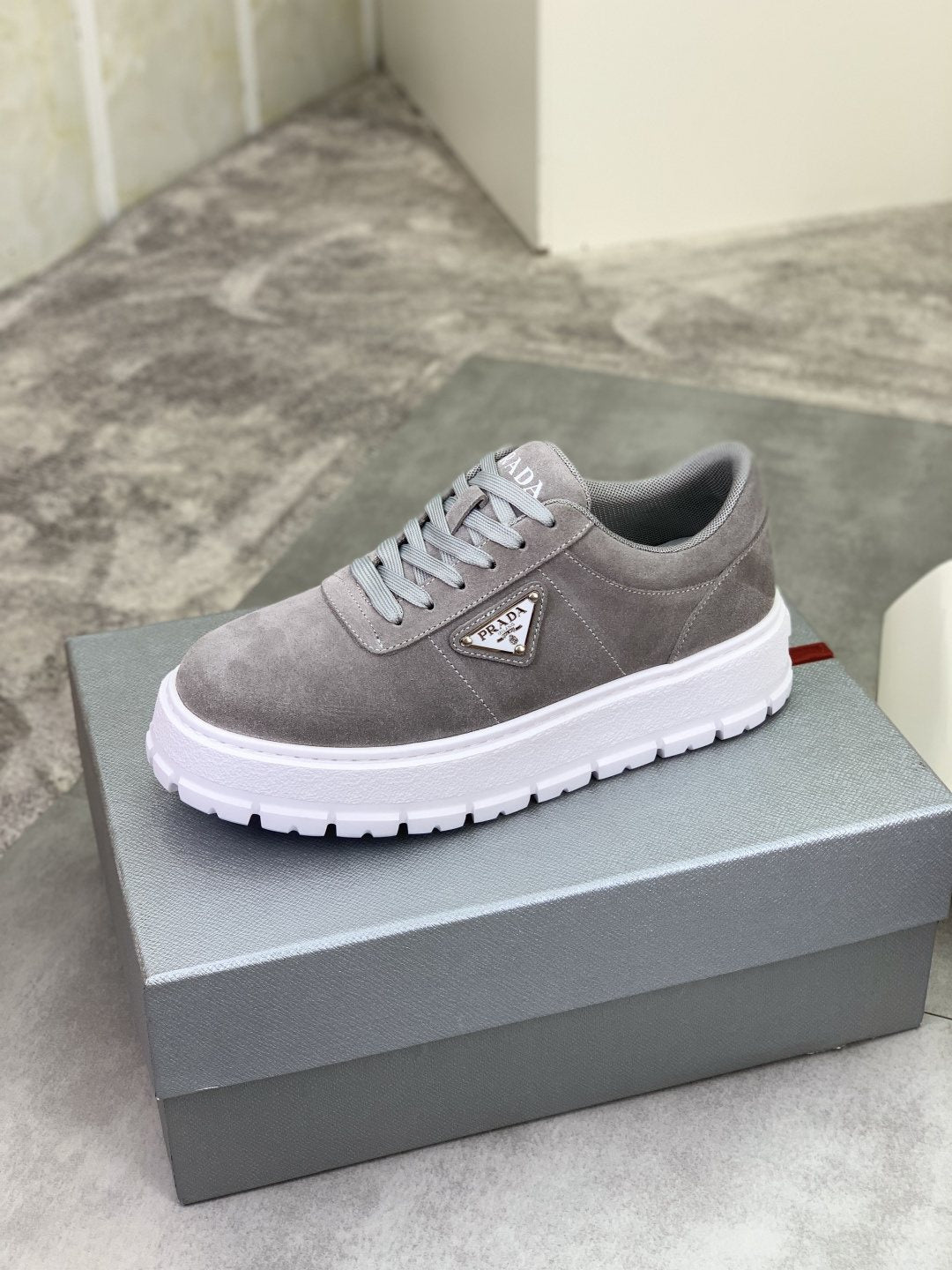 Prada Men's Lace-Up Sneakers with Ridged Soles — side